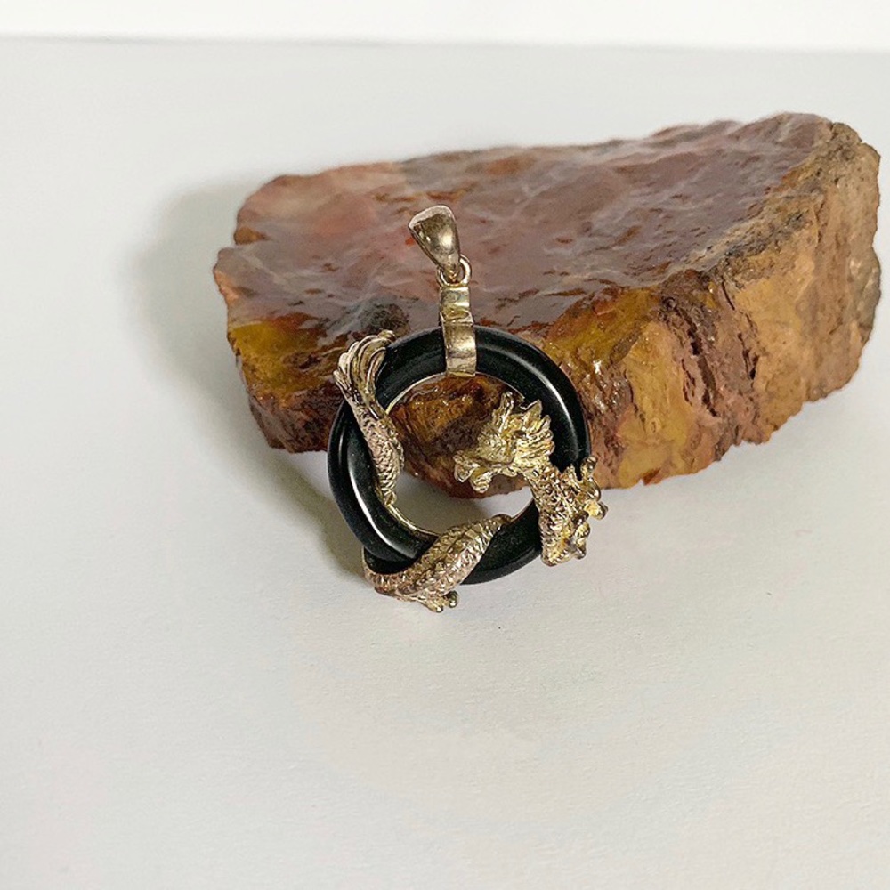 Sterling Silver Onyx Dragon Pendant